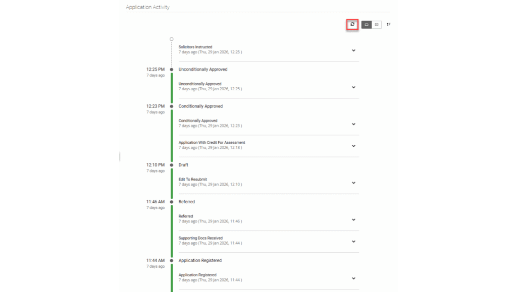 a screenshot shows real-time updates to the Application Activity timeline in ApplyOnline
